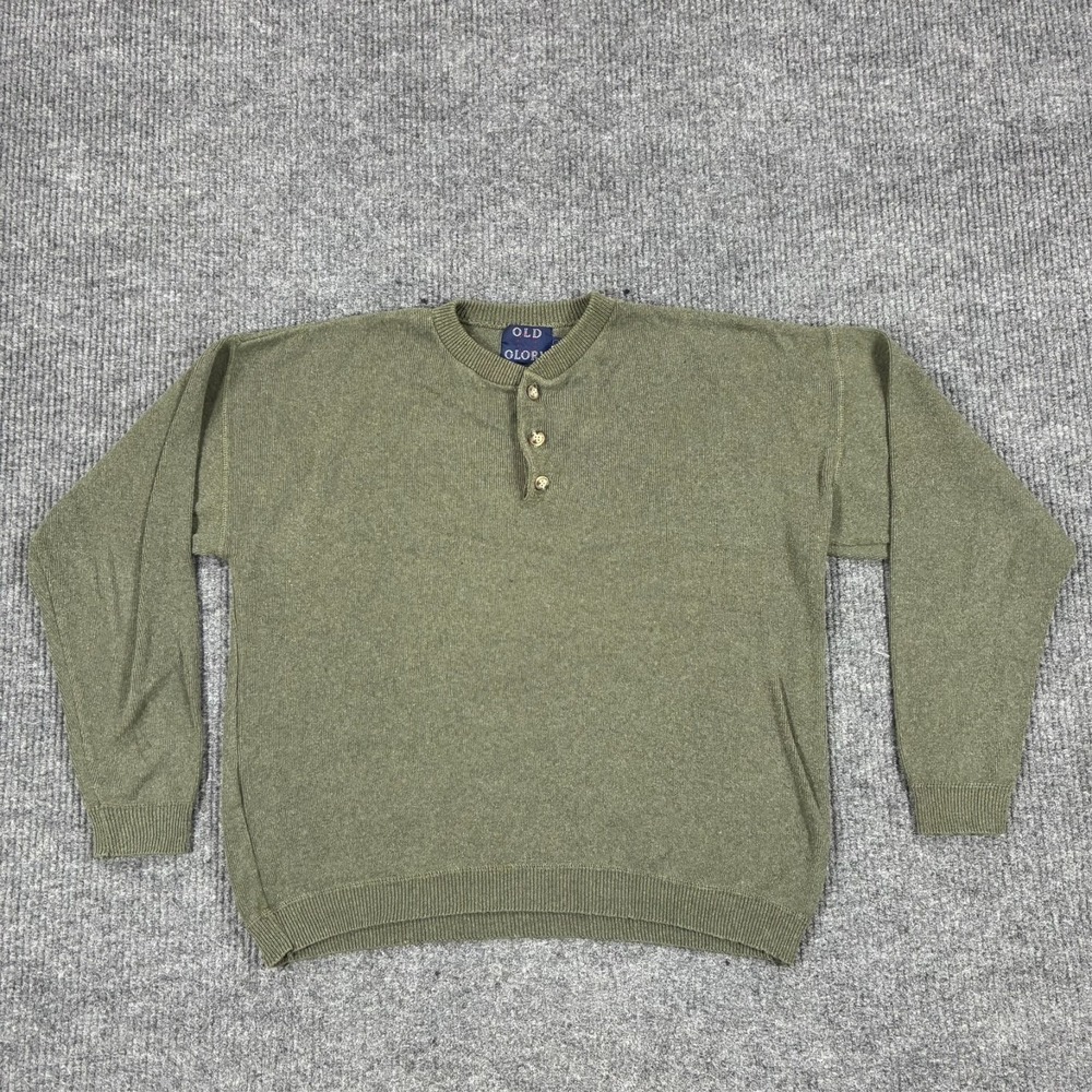 Vintage Old Glory USA Cotton Henley Sweater Mens Size XL Olive Green Made USA